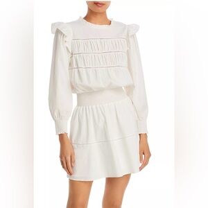 Rails Faren White Mini Dress Small Ruffle Smocked Waist Boho Long Sleeve